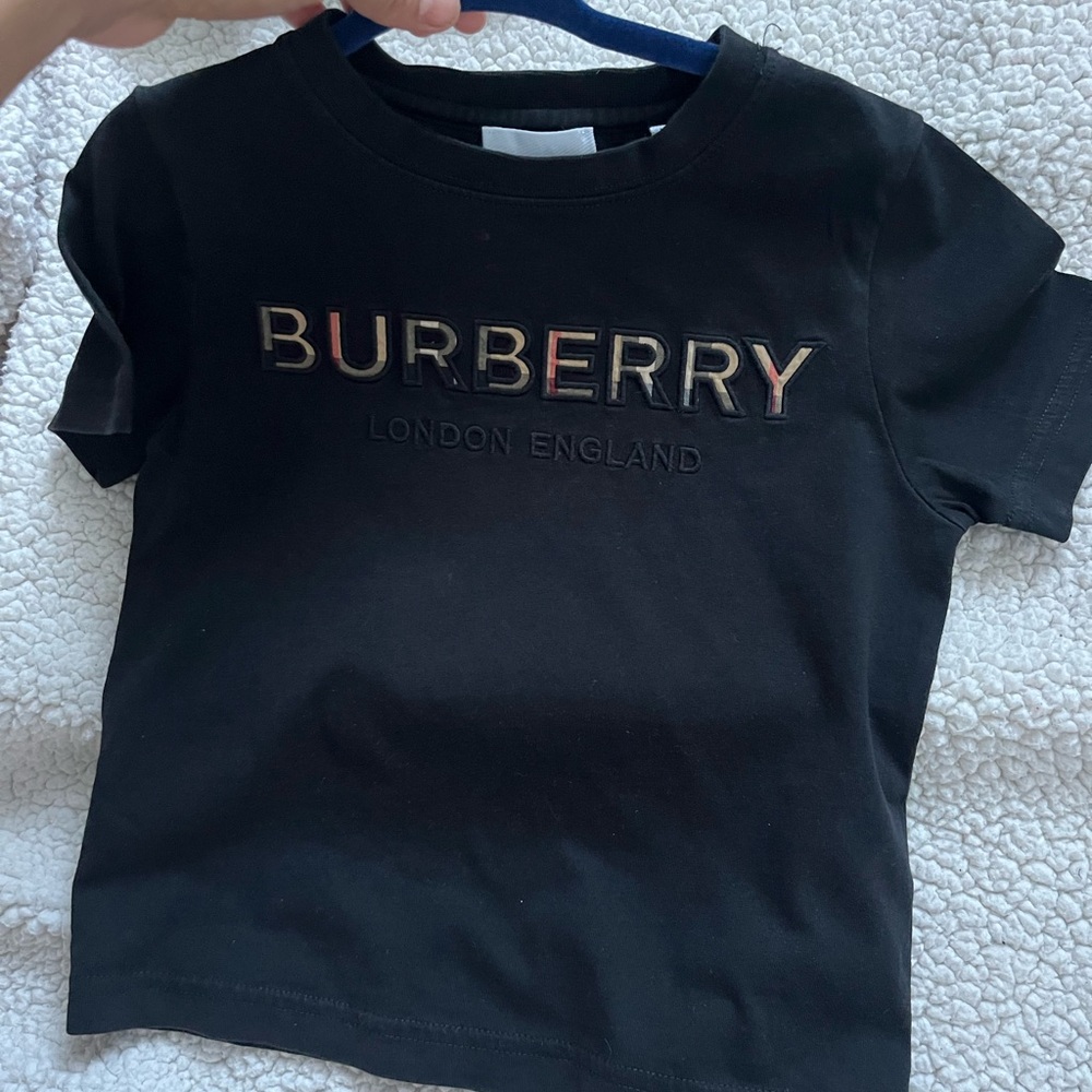 Burberry Kids Black Tee with Embroidered Logo